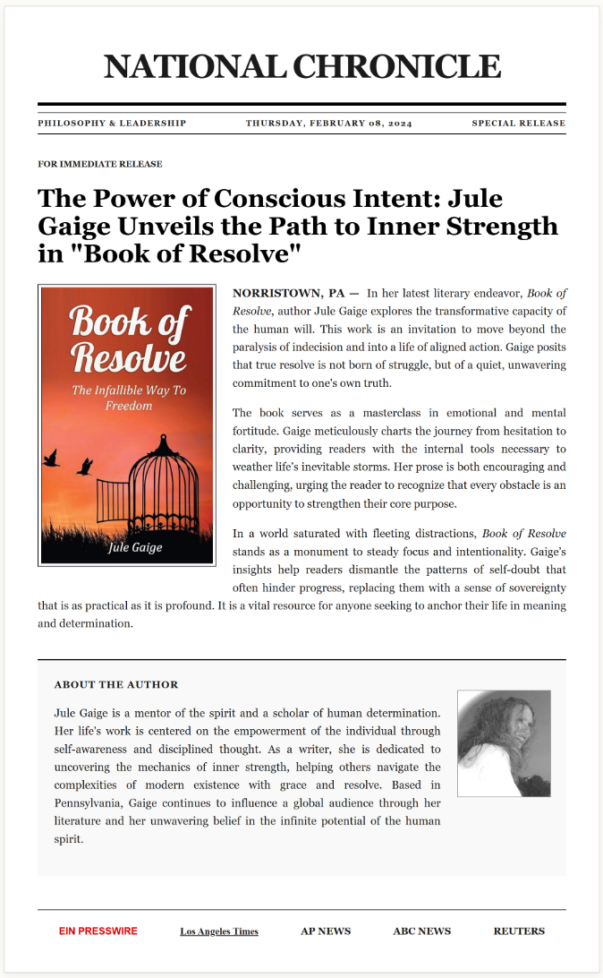 Book of Resolve press release preview